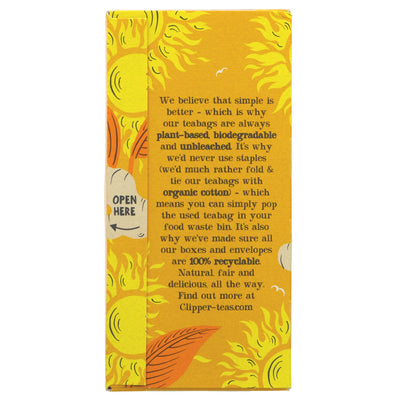 Clipper Restoring Roots tea: ginger, turmeric & lemongrass blend. Organic, vegan & GMO-free in unbleached, plastic-free tea bags!