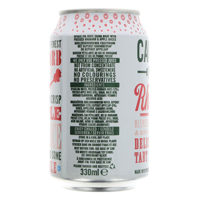 Cawston Press Apple & Rhubarb: Tart & sweet, hand-cut Rhubarb & sweet-pressed Apples, vegan & no added sugar. Lightly sparkling 330ml can.