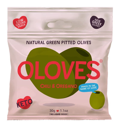 Oloves | Chili & Oregano Natural Green Pitted Olives | 30g