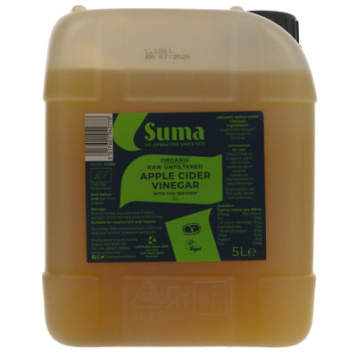 Suma's Organic Raw Apple Cider Vinegar 5l with the "Mother" - Unpasteurised, Unfiltered and Vegan. Promotes healthy gut flora and aids digestion.