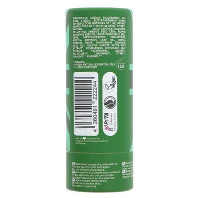 Organic, vegan soda deodorant in mint. 40g paper tube. Made with natural ingredients. Gentle on skin and the environment.