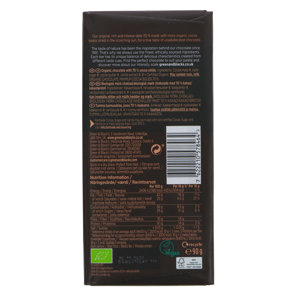 Green & Blacks | 70% Dark Chocolate | 90g