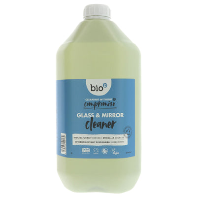 Vegan Glass Mirror Cleaner from Bio D - 5L for a streak-free shine on windows and mirrors, cruelty-free and made in the UK.