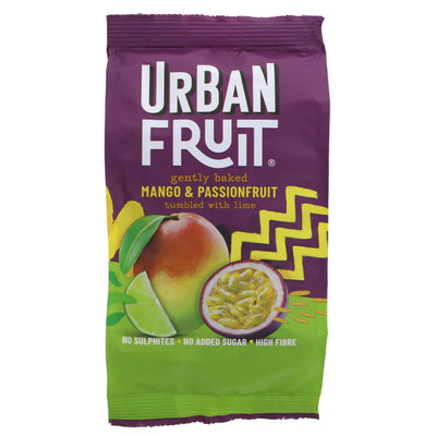 Gluten-free and vegan Urban Fruit tumbled Mango & Passionfruit with Lime - no added sugar or preservatives. 85G.