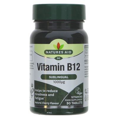 Boost energy & support body functions with Natures Aid's Vitamin B12 1000ug Sublingual tablets. Perfect for vegans & antacid users!