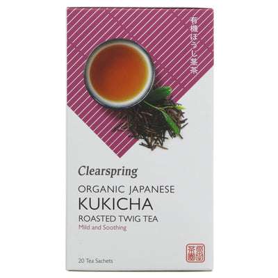 Clearspring's Organic Kukicha Roasted Twig Teabags are non-GM, plastic-free, vegan, and perfect for any time of day.