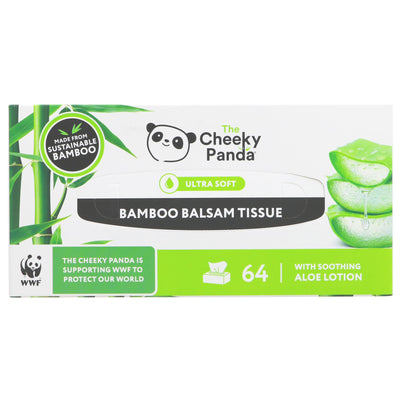 Facial Tissues - Flat, Balsam by The Cheeky Panda. Vegan & infused with aloe vera for a soothing winter hug. Made with sustainable Bamboo.