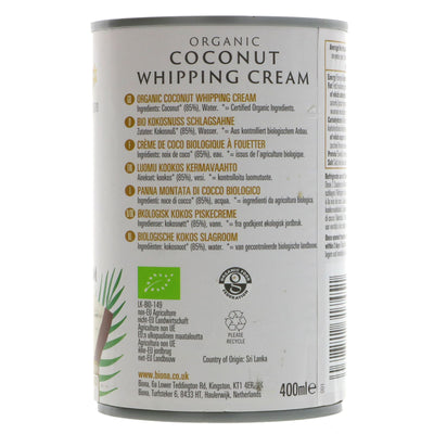 Organic vegan coconut whipping cream for guilt-free desserts.