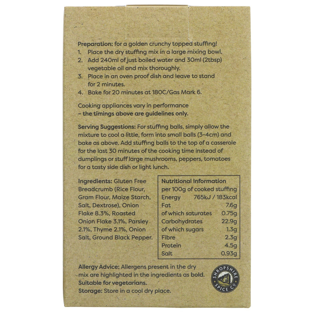 Gluten-free & vegan GF Parsley/Thyme Stuffing Mix by Shropshire Spice. Perfect for adding flavour to your favourite dishes.