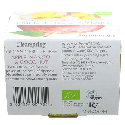 Clearspring | Apple,Mango,Coconut Puree Org | 2x100g