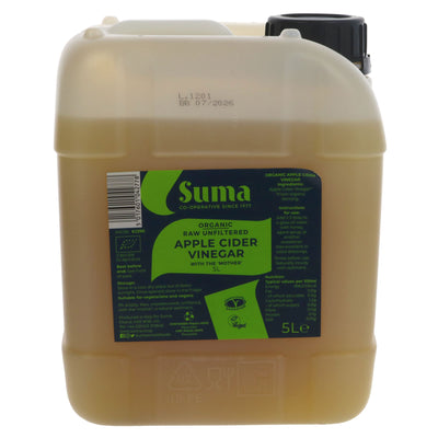 Suma's Organic Raw Apple Cider Vinegar 5l with the "Mother" - Unpasteurised, Unfiltered and Vegan. Promotes healthy gut flora and aids digestion.