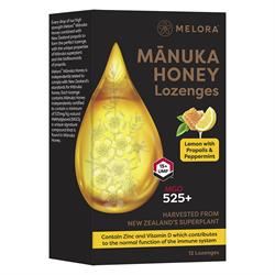 Melora | Manuka Honey 525 MGO Lemon and Propolis 12 Lozenges | 12 lozenges