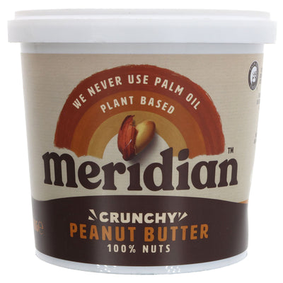 Meridian Peanut Butter Crunchy: 100% nuts, vegan, no added salt, naturally sweetened. Perfect for toast, smoothies, and baking.