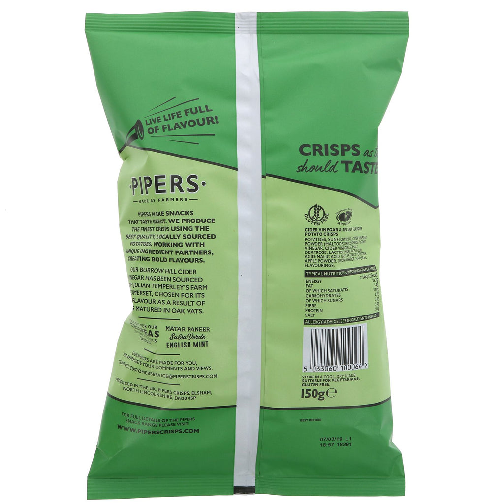 Pipers Crisps - Sea Salt & Somerset Cider V'gr - Gluten-free with no added sugar, made with Burrow Hill Cider vinegar