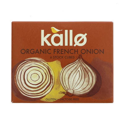 Organic French Onion Stock Cubes by Kallo, gluten-free, vegan, and no added sugar. Add natural flavor to soups, stews, and sauces.