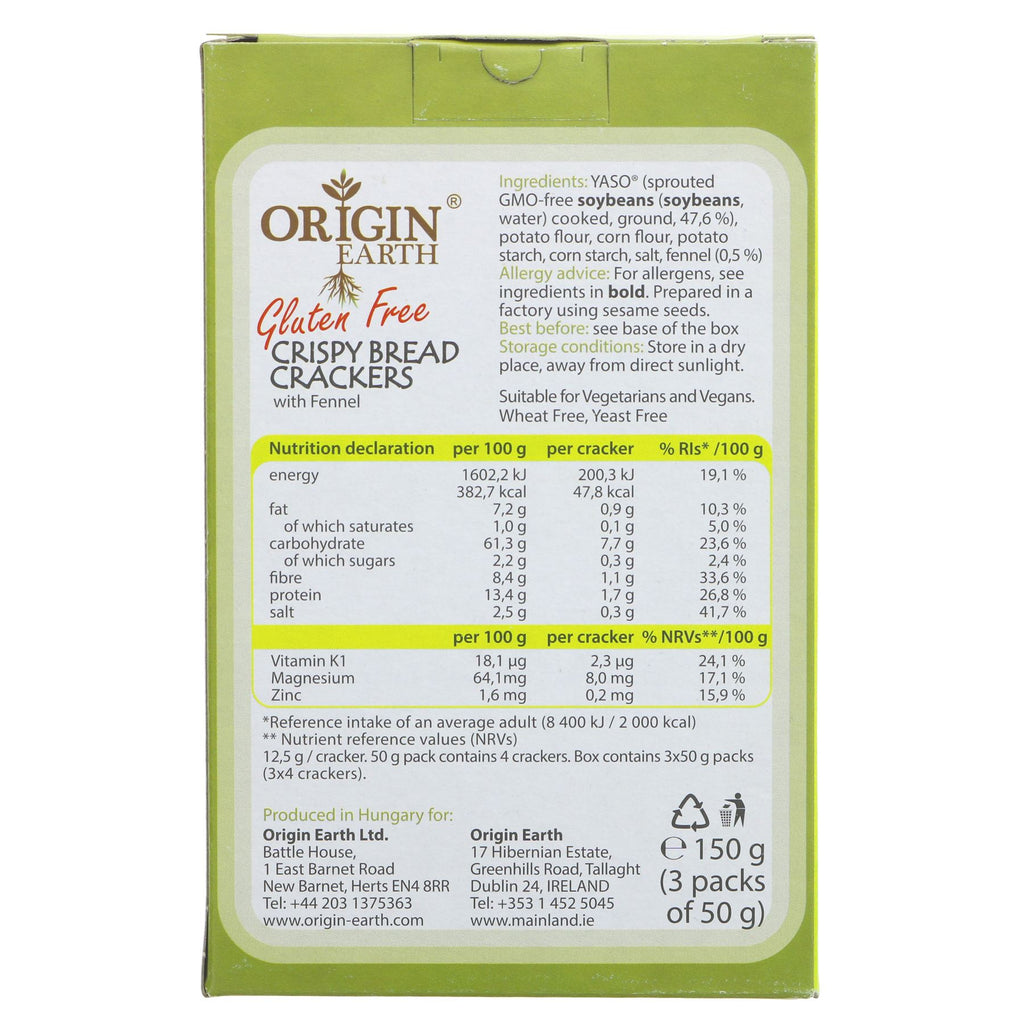 Origin Earth | Gluten Free Crackers Fennel | 150g