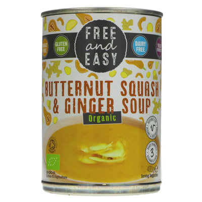 Gluten-free vegan Butternut Squash & Ginger soup by Free & Easy. All-natural organic ingredients for a healthy meal.