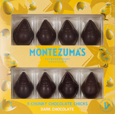 Rich dark chocolate chicks from Montezuma's. Perfect for Easter treats or as a decadent snack. Indulge in luxury chocolate.