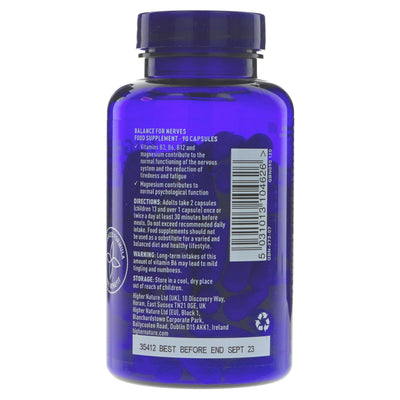 Balance for Nerves: B vits, aminos & botanicals in 90 capsules. Gluten-free, vegan formula to support nervous system, relax & focus.