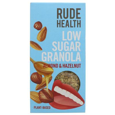 Rude Health Low Sugar Granola - Vegan, Non-GMO, with Mediterranean almonds & Turkish hazelnuts for a satisfying crunch. No added sugar!