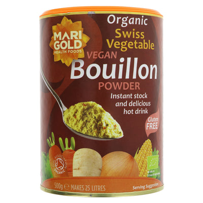 Organic Vegan Bouillon Powder - Gluten-free & delicious! Perfect for soups, stews, sauces, risottos & more. Enjoy as a warm drink on chilly days.