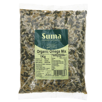 Get your daily dose of Omega 3 with Suma's Organic Omega Seed Mix - vegan and organic seed mix perfect for baking, cereals, and salads.