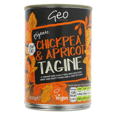 Delicious Vegan Chickpea & Apricot Tagine - Organic & No Added Sugar. Perfect for lunch, snack or side. Saucy and vibrant flavors with a hint of chili.