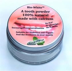 Bio-White | Organic Tooth Powder Peppermint in a glass jar- (plastic free). | 35g