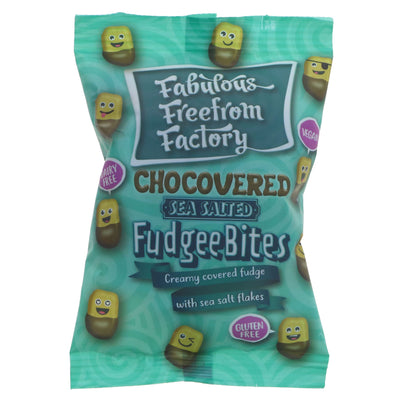 Vegan and no added sugar Chocovered Salt Fudgee Bites from Fabulous Free From Factory - 65g.