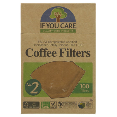 If You Care #2 coffee filters: unbleached, compostable, vegan, and eco-friendly. Made with TCF paper and a patented wave seam for superior strength.