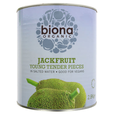 Organic, vegan jackfruit in salted water, great meat alternative for tacos, burgers & stews. Source of protein & vitamins. 2.8KG.