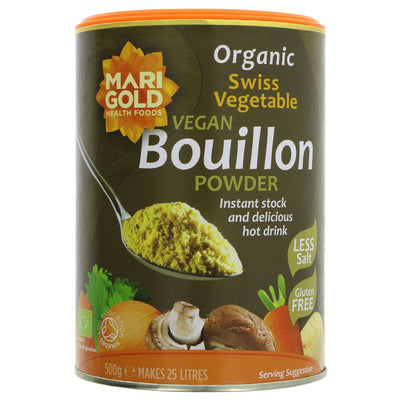 Organic Bouillon Reduced Salt - Delicious, healthy and vegan flavor enhancer for soups, stews, casseroles, sauces, rice dishes and hot drinks.