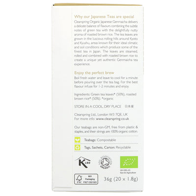 Clearspring | Genmaicha Green Tea Tea Bags - 100% sustainable packaging | 20 bags