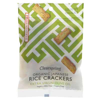 Clearspring Rice Crackers Olive Oil & Salt - Organic, Vegan, and Delicious. Perfect snack, gluten-free and pairs well with dips.