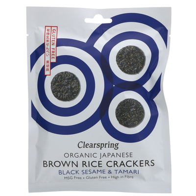 Clearspring Brown Rice Crackers - Gluten-Free, Organic, Vegan Snack with Black Sesame