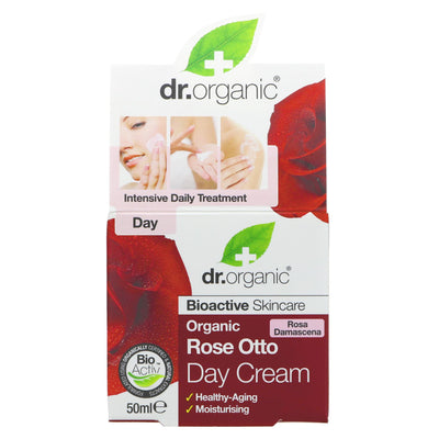 Dr Organic's vegan Rose Otto Day Cream: nourishing, hydrating, and perfect for daily use. Part of the ROSE OTTO range.