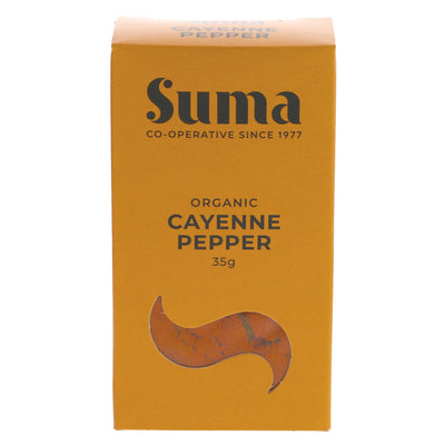 Organic cayenne pepper - add heat to your meals! Vegan-friendly, perfect for soups, stews, and sauces. Elevate your cooking game with Suma.