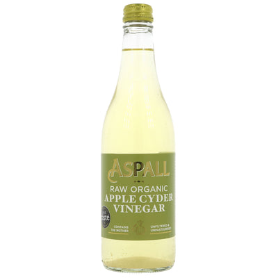 Organic, vegan, raw, unfiltered cyder vinegar with 'mother' made from whole apples. Perfect for cooking and dressings.