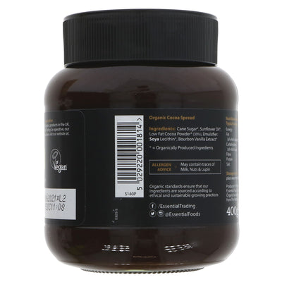 Organic, no added sugar, vegan-friendly dark chocolate spread. Perfect for spreading on toast or adding to your favorite recipes.