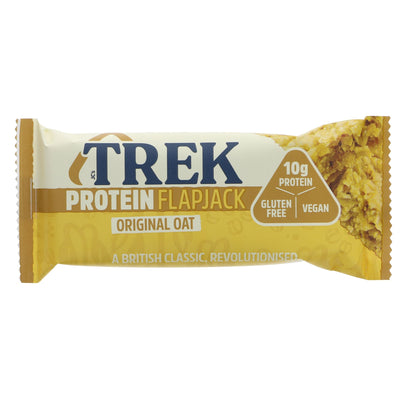 Gluten-free, vegan and sugar-free Original Oat Protein Flapjack by Trek - the perfect on-the-go snack.