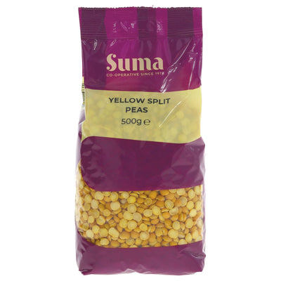 Suma's Yellow Split Peas: Versatile, nutritious, vegan-friendly, and perfect for soups or salads. 500g pack.