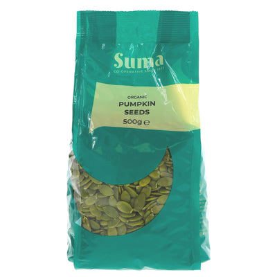 Organic pumpkin seeds for snacking, baking & salad toppings. Rich & vegan. No VAT. Sold at Superfood Market since 2014. Part of Food & Drink collection.