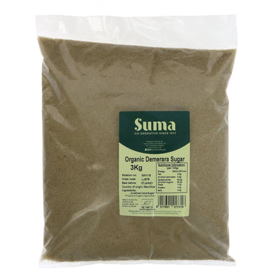 Suma's Organic Demerara Sugar - Perfect for coffee and baking, vegan and unrefined. 3KG.