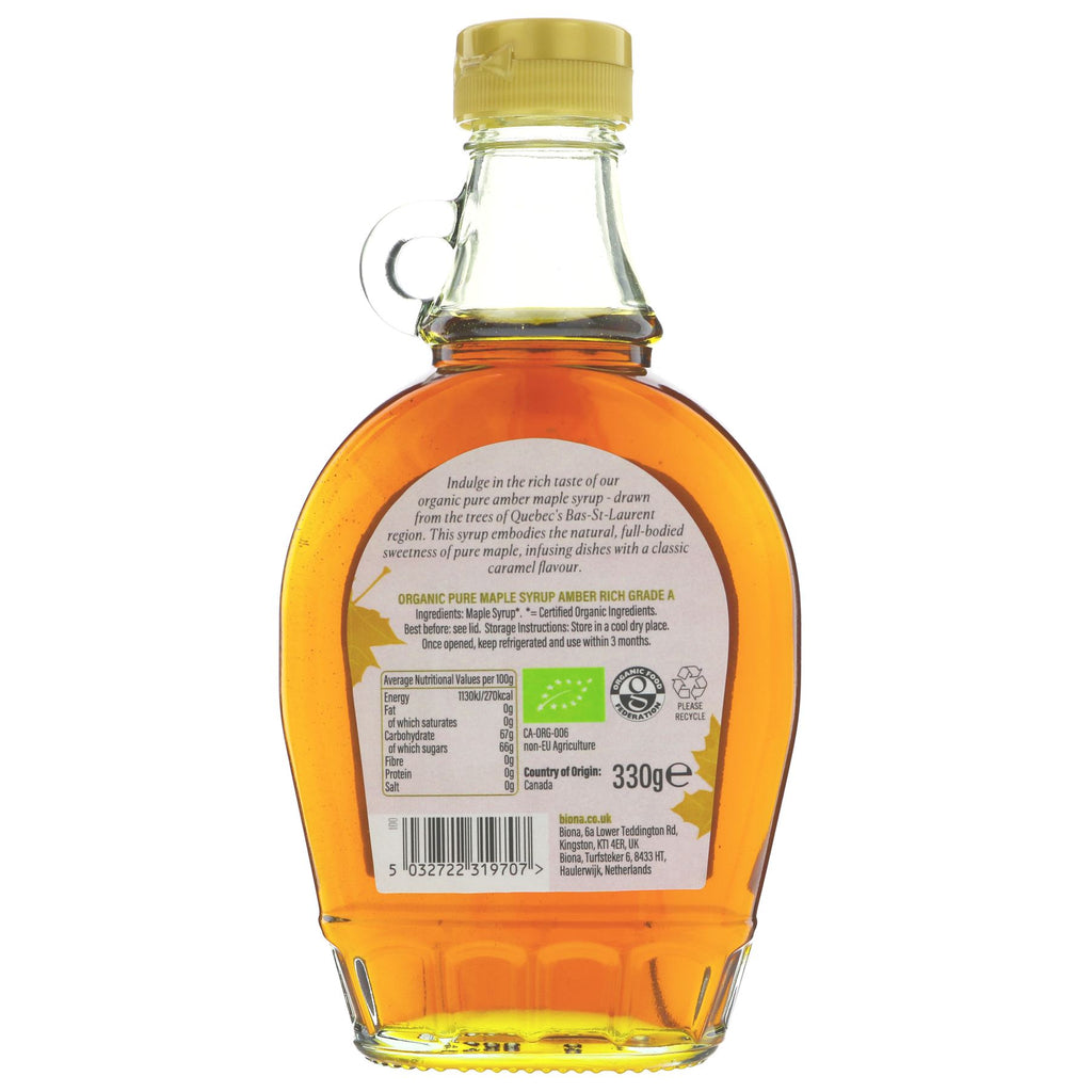 Biona Organic Vegan Grade A Maple Syrup - Rich, high-quality syrup from Bas-St-Laurent, Quebec. 100% natural & vegan-friendly.