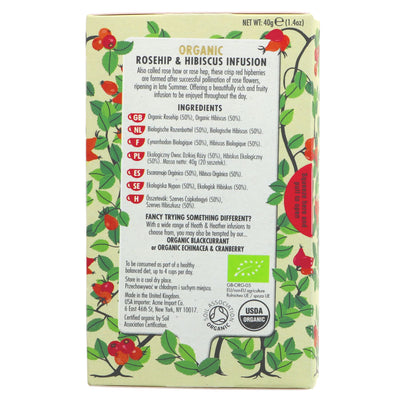 Heath And Heather Wild Rosehip Tea - Organic & Vegan | 20 bags, convenient packaging.