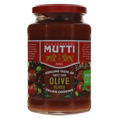 Mutti Olive Tomato Pasta Sauce - 100% Italian tomatoes, vegan with no added sugar. Perfect for pasta dishes or as a base for your own recipes.