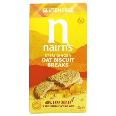 GF Biscuit Breaks with Stem Ginger - guilt-free, gluten-free, vegan, nut-free and no added sugar snack from Nairn's.