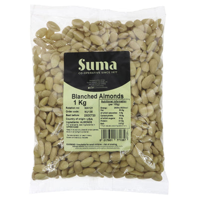 Suma Blanched Almonds - 1kg - Vegan, Nutritious & Versatile - Add Crunch to Salads, Snack or Bake!