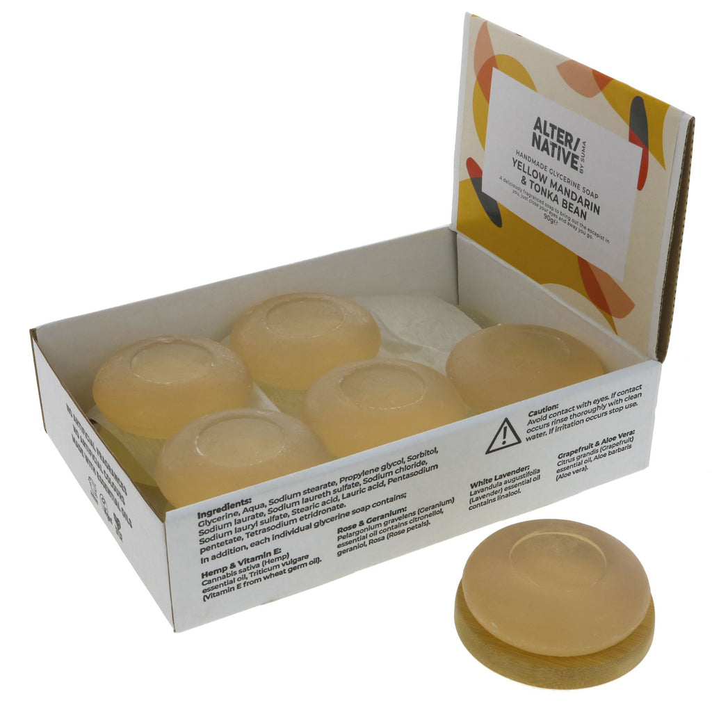 Glycerine Soap - Mandarin by Alter/Native By Suma. Vegan soap with tonka bean. Round bar for a refreshing cleanse.