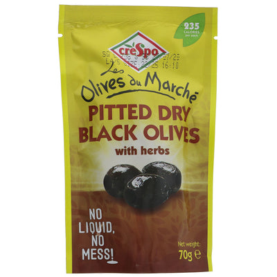 Crespo Pitted Black Olives & Herbs, 70g - Vegan & Flavorful!